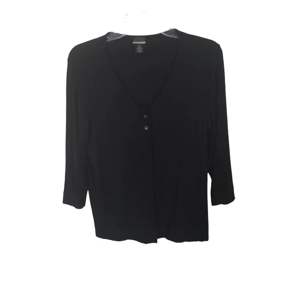 Dark Fairy Mob Wife Knit Top Black V-Neck 2 Button Sweater Medium Vamp Goth Chic